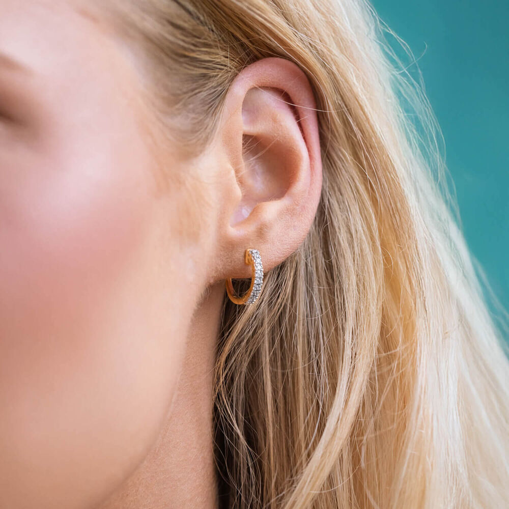 ${productbrand} 9ct Yellow & White Gold 0.33ct Diamond Huggie Eternal Hoop Earrings image number 3